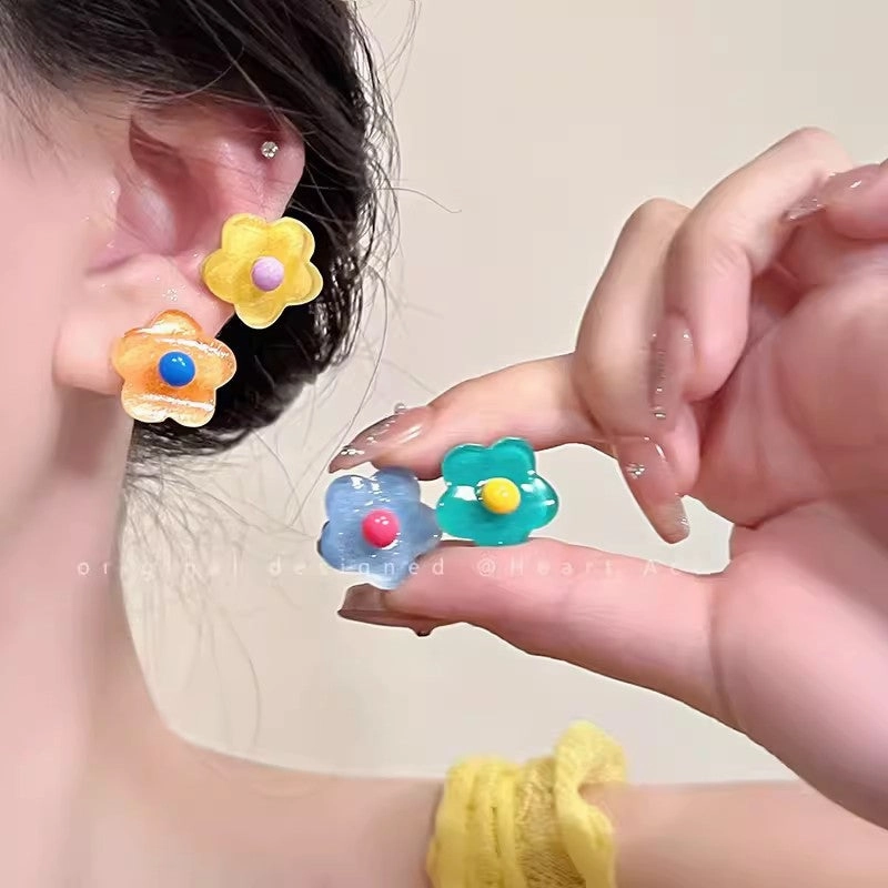 Wholesale Summer Graffiti Colorful Flower Clip Earrings