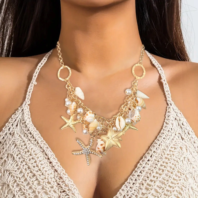 Wholesale Summer Popular Beach Conch Starfish Shell Necklace Clavicle Chain