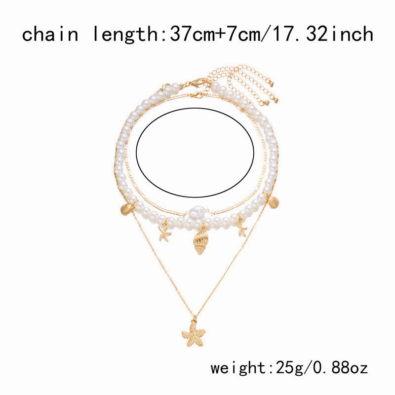 Wholesale Summer retro holiday style beach shell imitation pearl conch multi-layer women's necklace starfish pendant necklace set