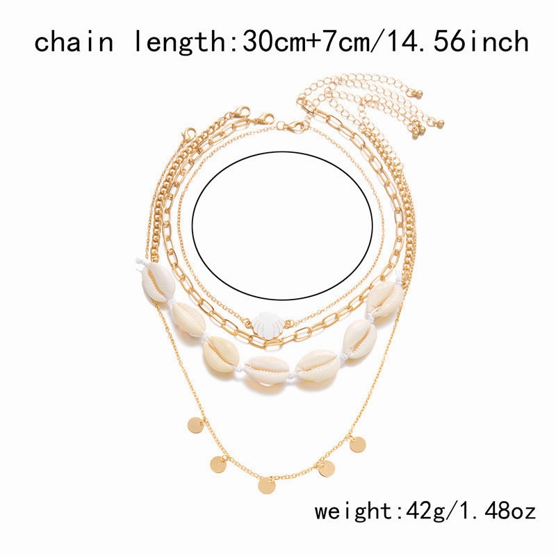Wholesale Summer retro holiday style beach shell imitation pearl conch multi-layer women's necklace starfish pendant necklace set