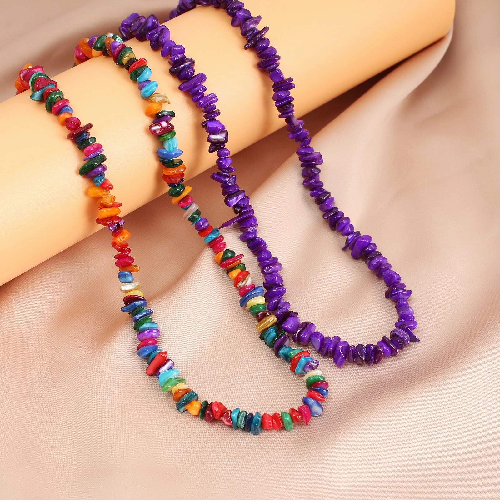 Wholesale Summer vacation new colorful irregular natural shell handmade beaded necklace