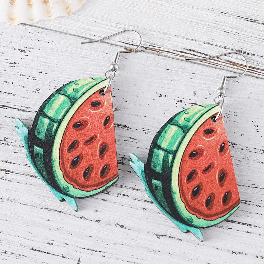 Wholesale Summer Watermelon Lemon Pineapple Cherry Pendant Wooden Double-Sided Earrings