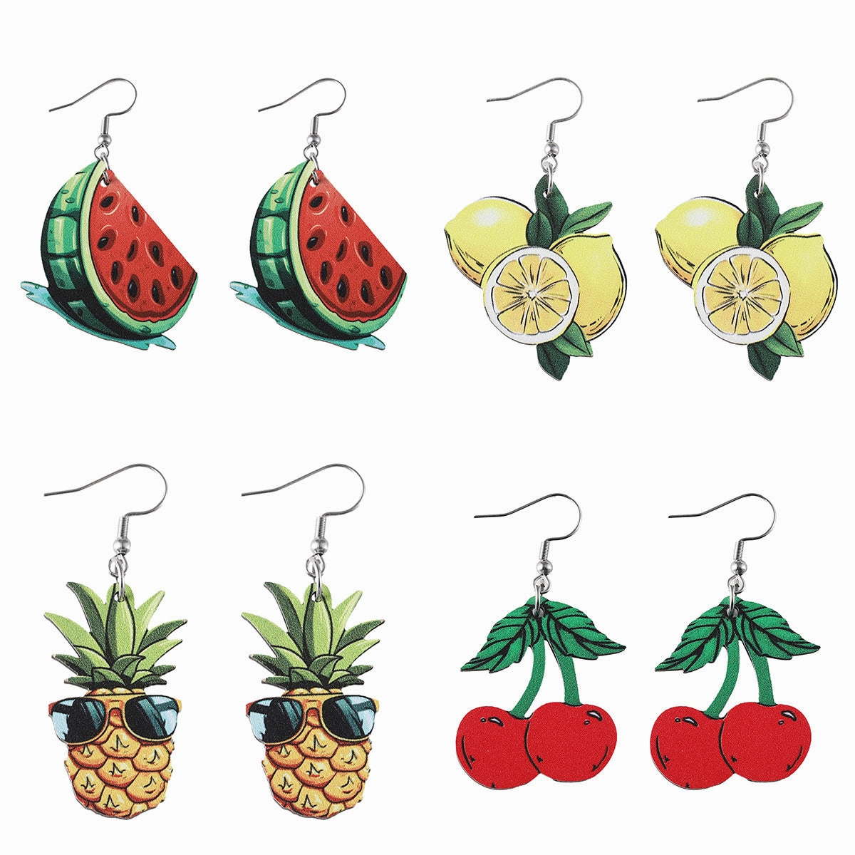 Wholesale Summer Watermelon Lemon Pineapple Cherry Pendant Wooden Double-Sided Earrings