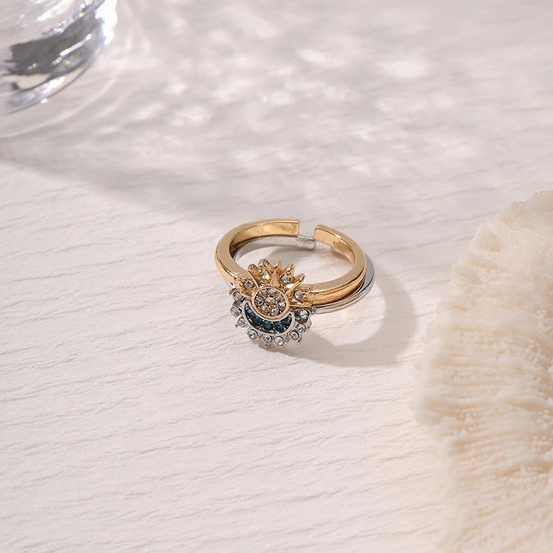 Wholesale Sun and Moon Shine Together, Stacked and Personalized, Simple Design, Diamond-set Sun and Moon Couple Rings
