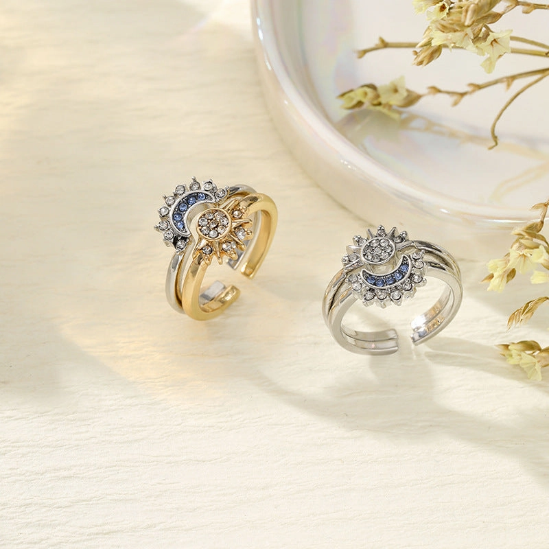 Wholesale Sun and Moon Shine Together, Stacked and Personalized, Simple Design, Diamond-set Sun and Moon Couple Rings