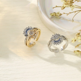 Wholesale Sun and Moon Shine Together, Stacked and Personalized, Simple Design, Diamond-set Sun and Moon Couple Rings
