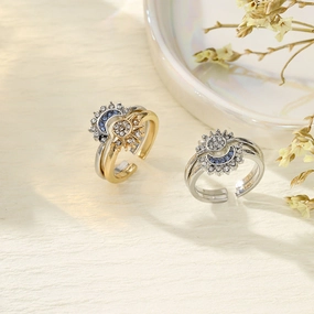 Wholesale Sun and Moon Shine Together, Stacked and Personalized, Simple Design, Diamond-set Sun and Moon Couple Rings