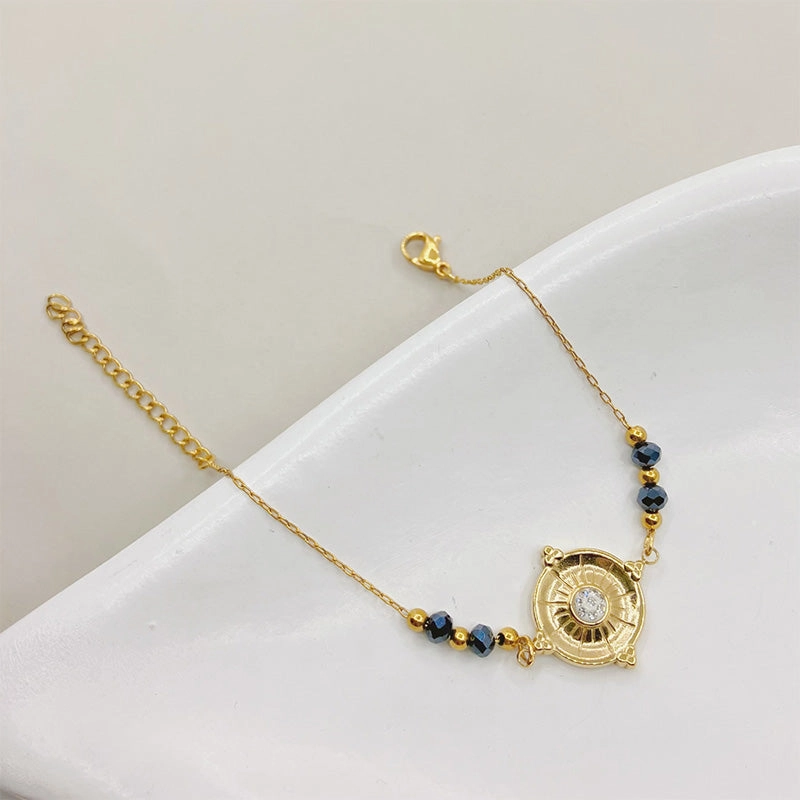 Wholesale Sun Circle Plate Micro-paved Zircon Titanium Steel Bracelet OLY-BT-QinL001