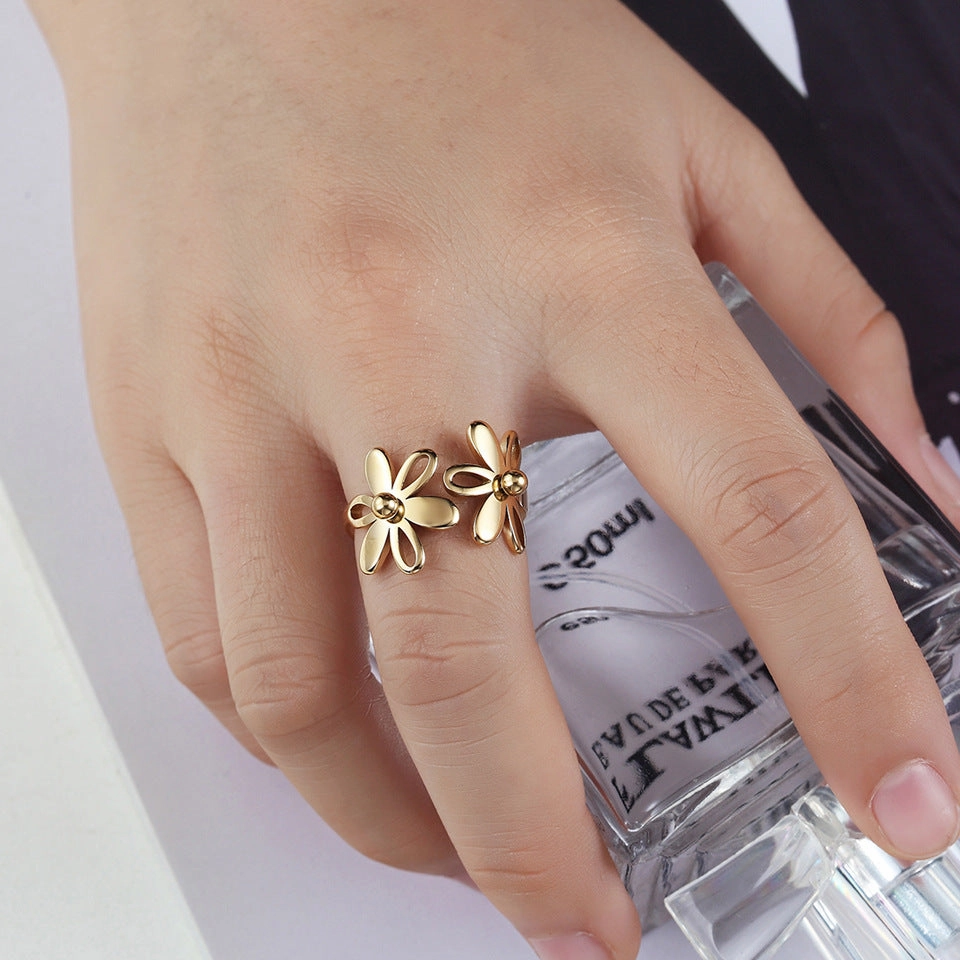 Wholesale Sun Flower Adjustable Titanium Steel Ring