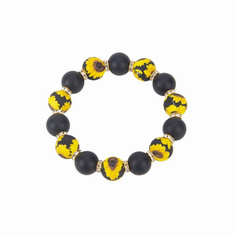 Wholesale Sunflower Leopard Print Silicone Beaded Bracelet