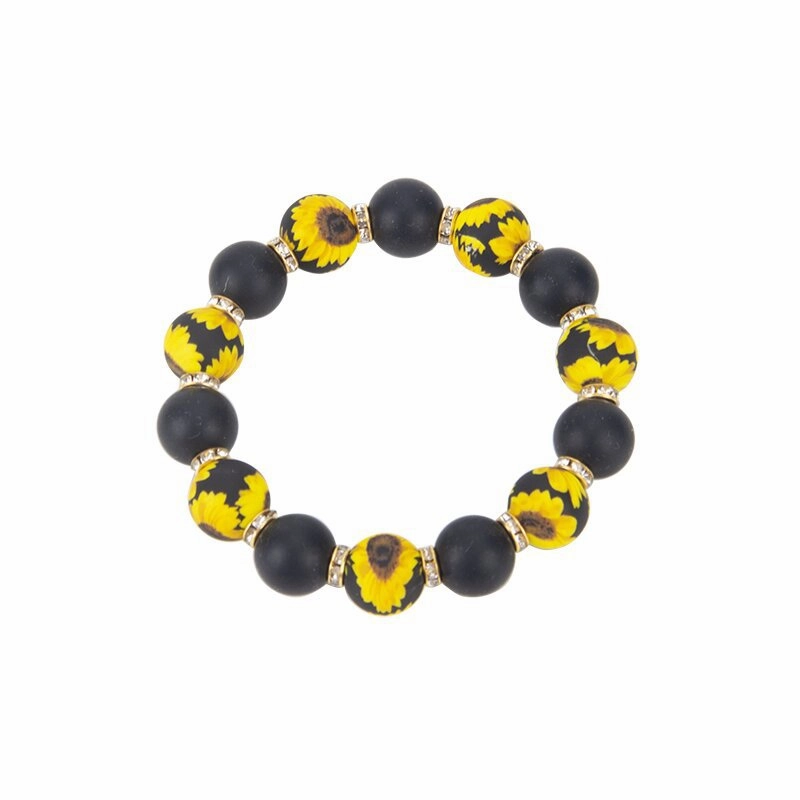 Wholesale Sunflower Leopard Print Silicone Beaded Bracelet