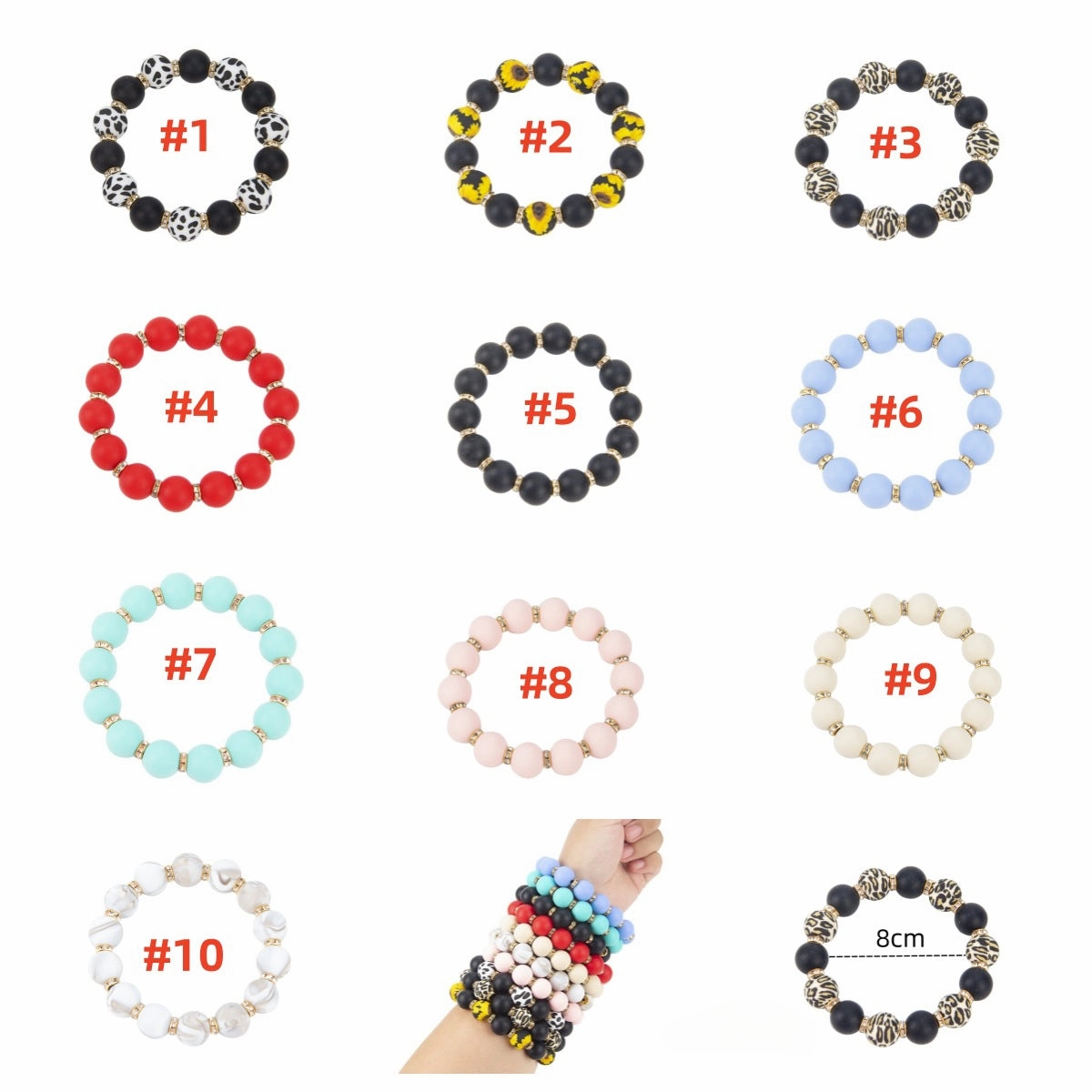 Wholesale Sunflower Leopard Print Silicone Beaded Bracelet