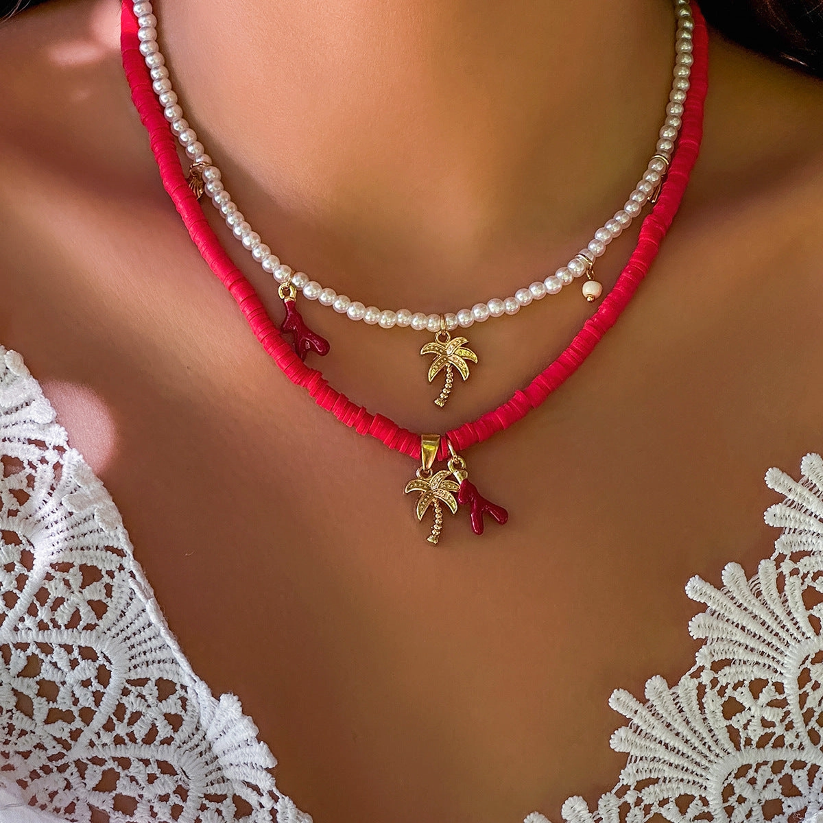 Wholesale Sunflower Multi-layered Pearl Shell Necklace