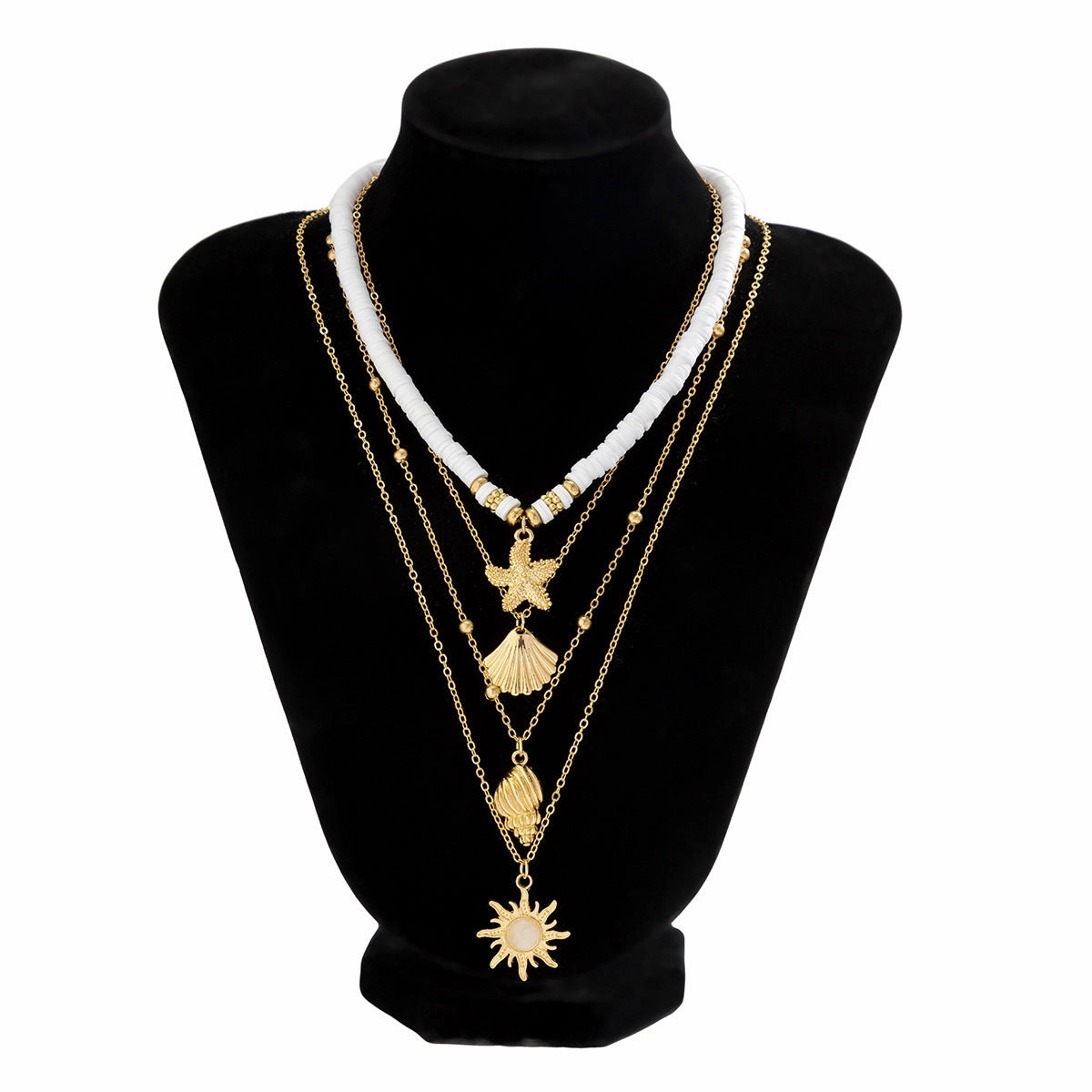 Wholesale Sunflower Multi-layered Pearl Shell Necklace