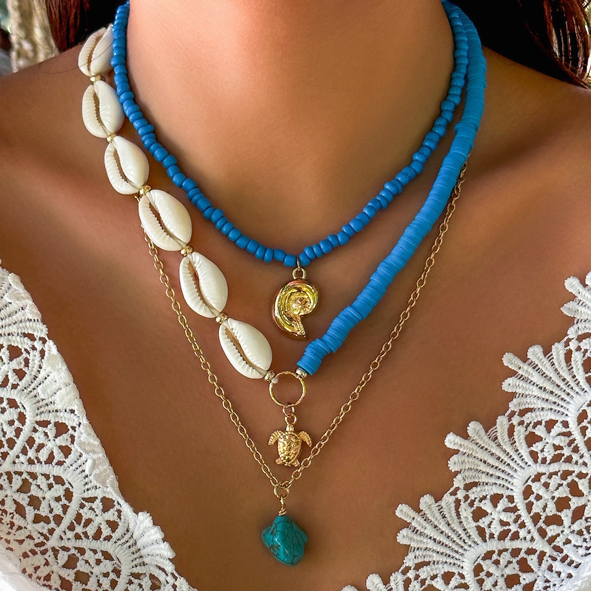 Wholesale Sunflower Multi-layered Pearl Shell Necklace