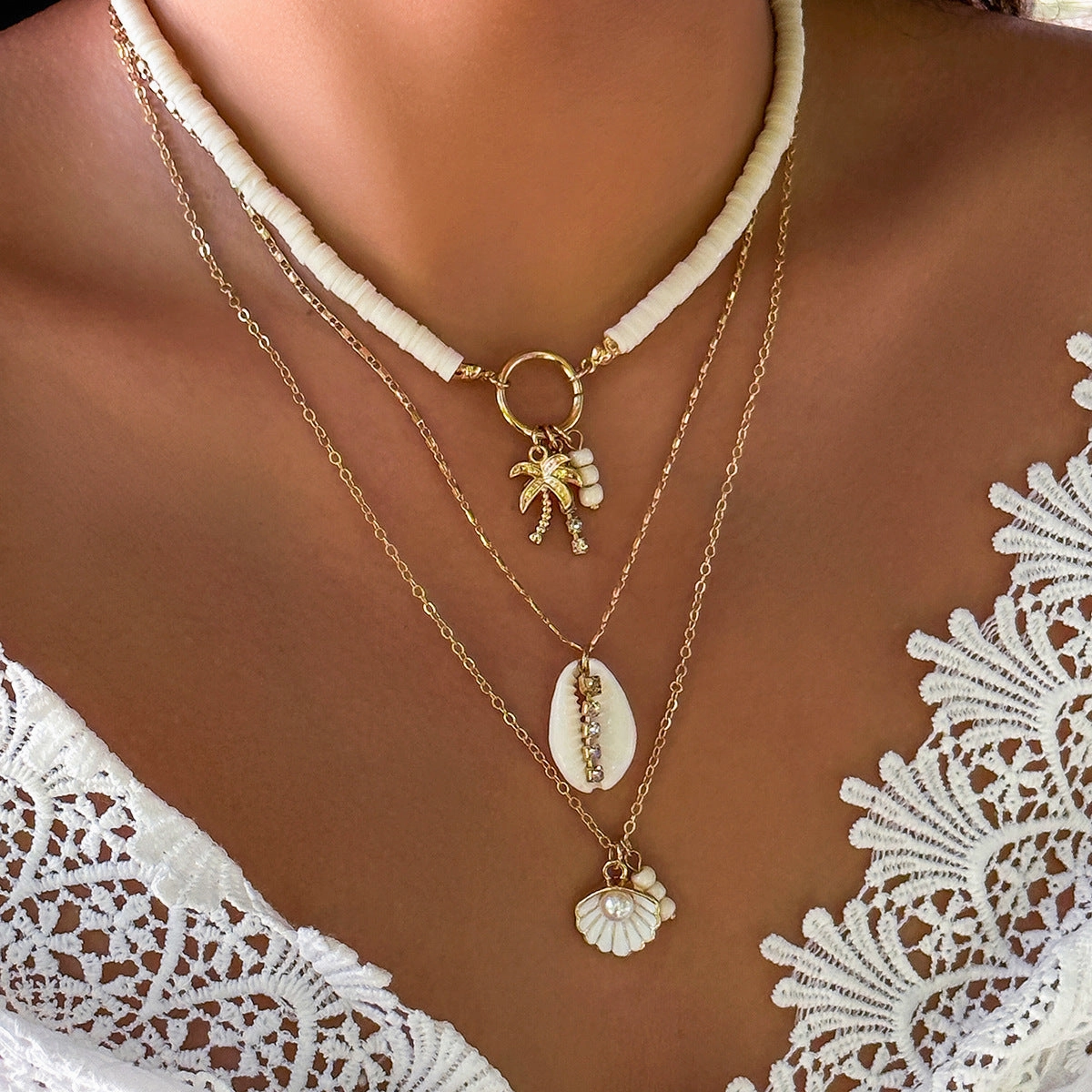 Wholesale Sunflower Multi-layered Pearl Shell Necklace