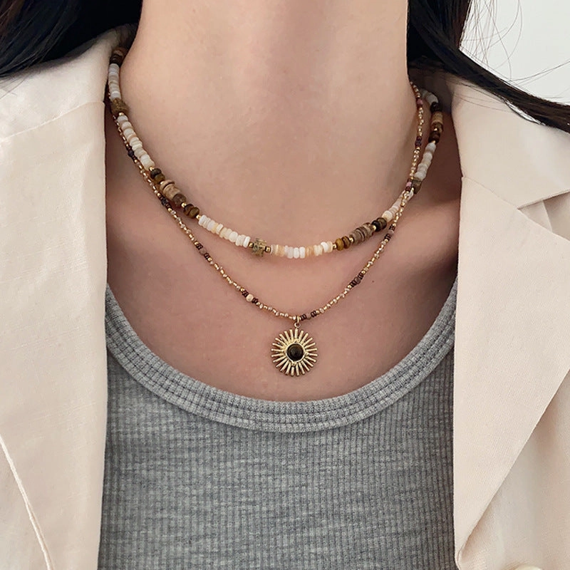 Wholesale Sunflower Natural Stone Alloy Necklaces