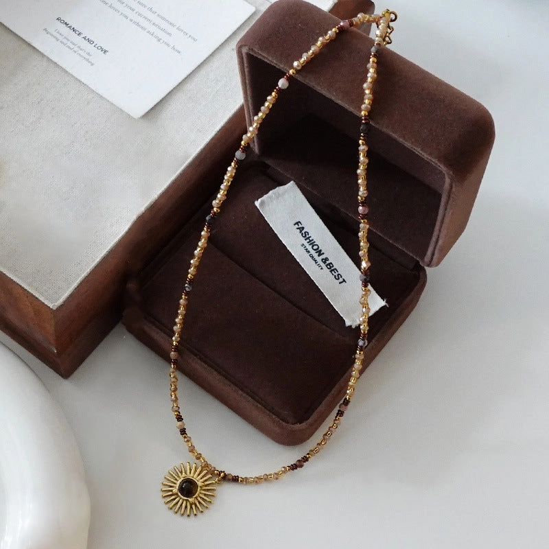 Wholesale Sunflower Natural Stone Alloy Necklaces