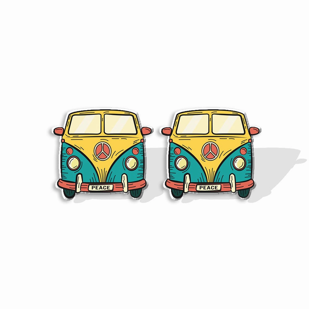 Wholesale Sunflower School Bus Heat Shrink Sheet Acrylic Earrings