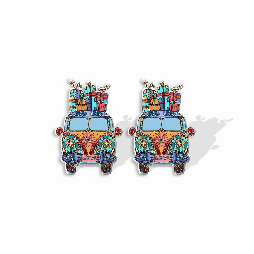 Wholesale Sunflower School Bus Heat Shrink Sheet Acrylic Earrings