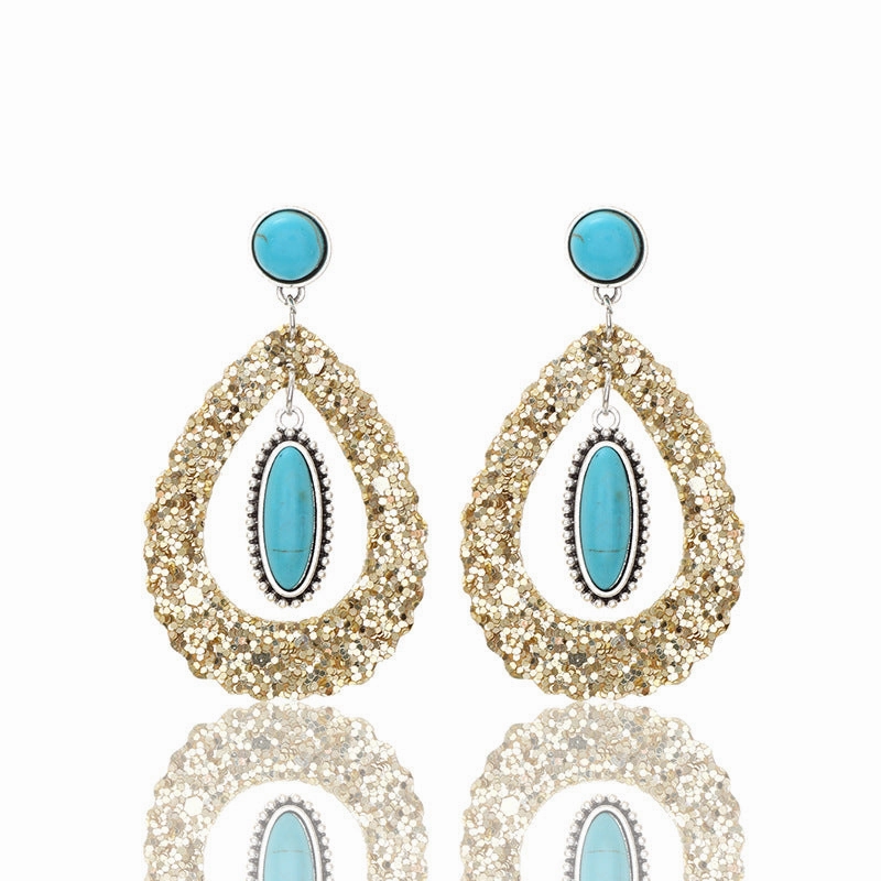 Wholesale Super Shiny Hollow Teardrop Shape Natural Turquoise Earrings