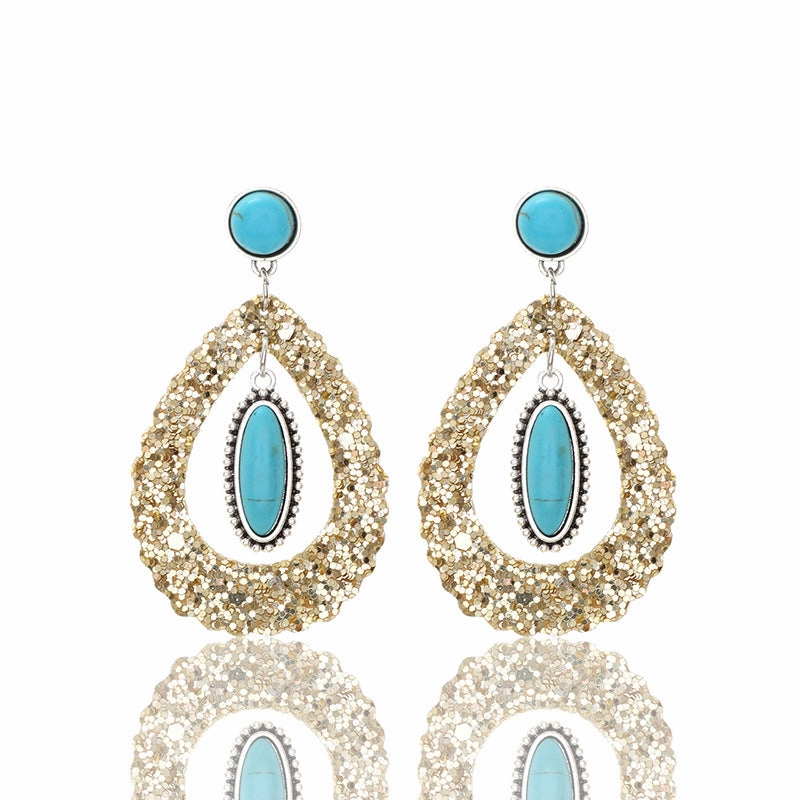 Wholesale Super Shiny Hollow Teardrop Shape Natural Turquoise Earrings
