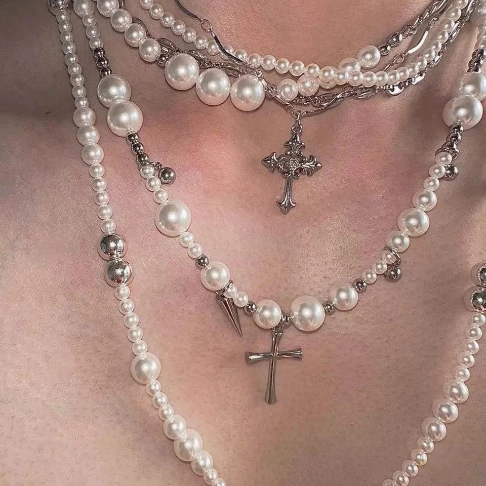 Wholesale sweater chain irregular size pearl beaded long necklace multiple wearing methods clavicle chain