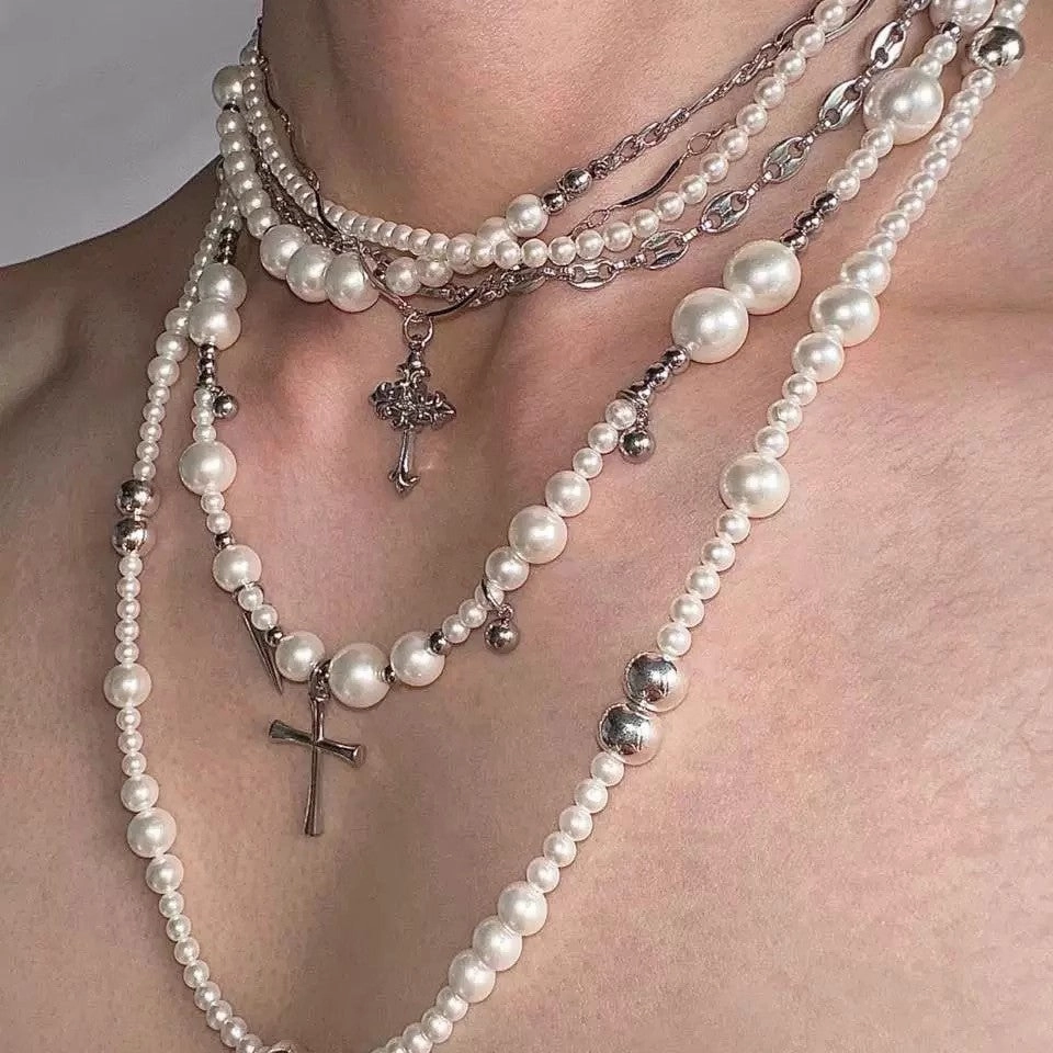 Wholesale sweater chain irregular size pearl beaded long necklace multiple wearing methods clavicle chain