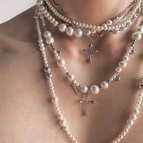 Wholesale sweater chain irregular size pearl beaded long necklace multiple wearing methods clavicle chain