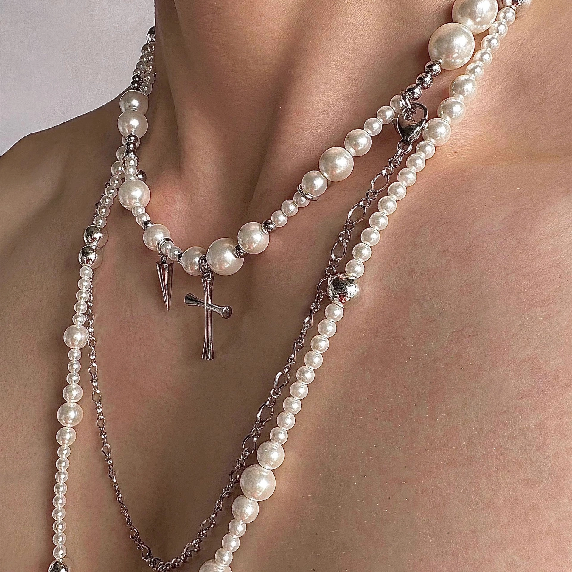 Wholesale sweater chain irregular size pearl beaded long necklace multiple wearing methods clavicle chain