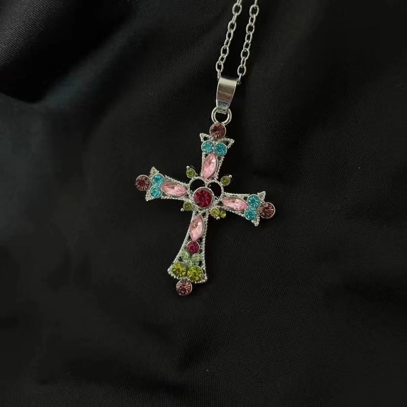 Wholesale Sweet and cool style hot girl cross diamond gothic style clavicle necklace
