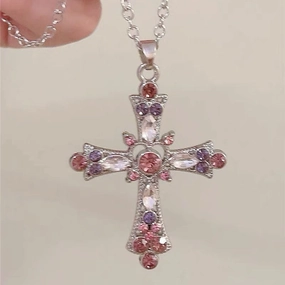 Wholesale Sweet and cool style hot girl cross diamond gothic style clavicle necklace