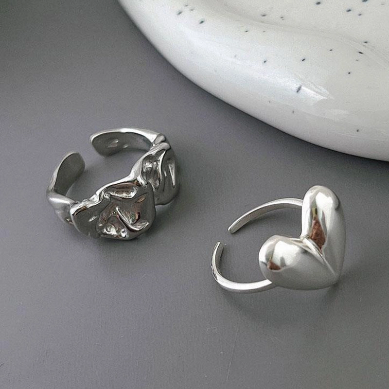 Wholesale Sweet Cool Love Ring Korean Style Ins Creative Peach Heart Open Ring Hip Hop Niche Food Finger Ring Fashion
