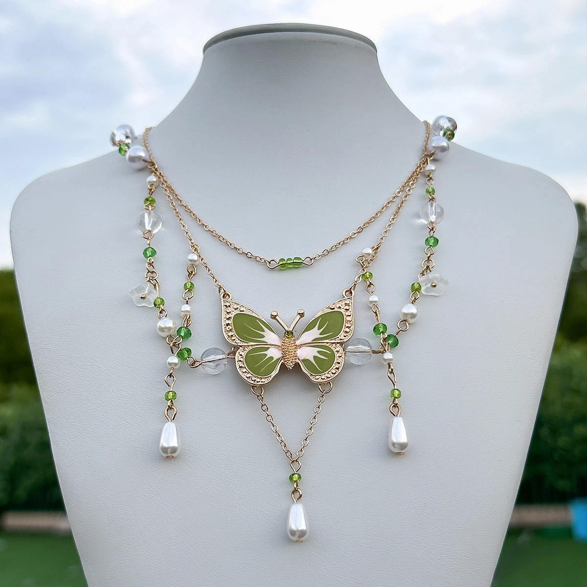 Wholesale Sweet Design Feeling Pearl Sweet Cool Y2K Butterfly Alloy Necklace