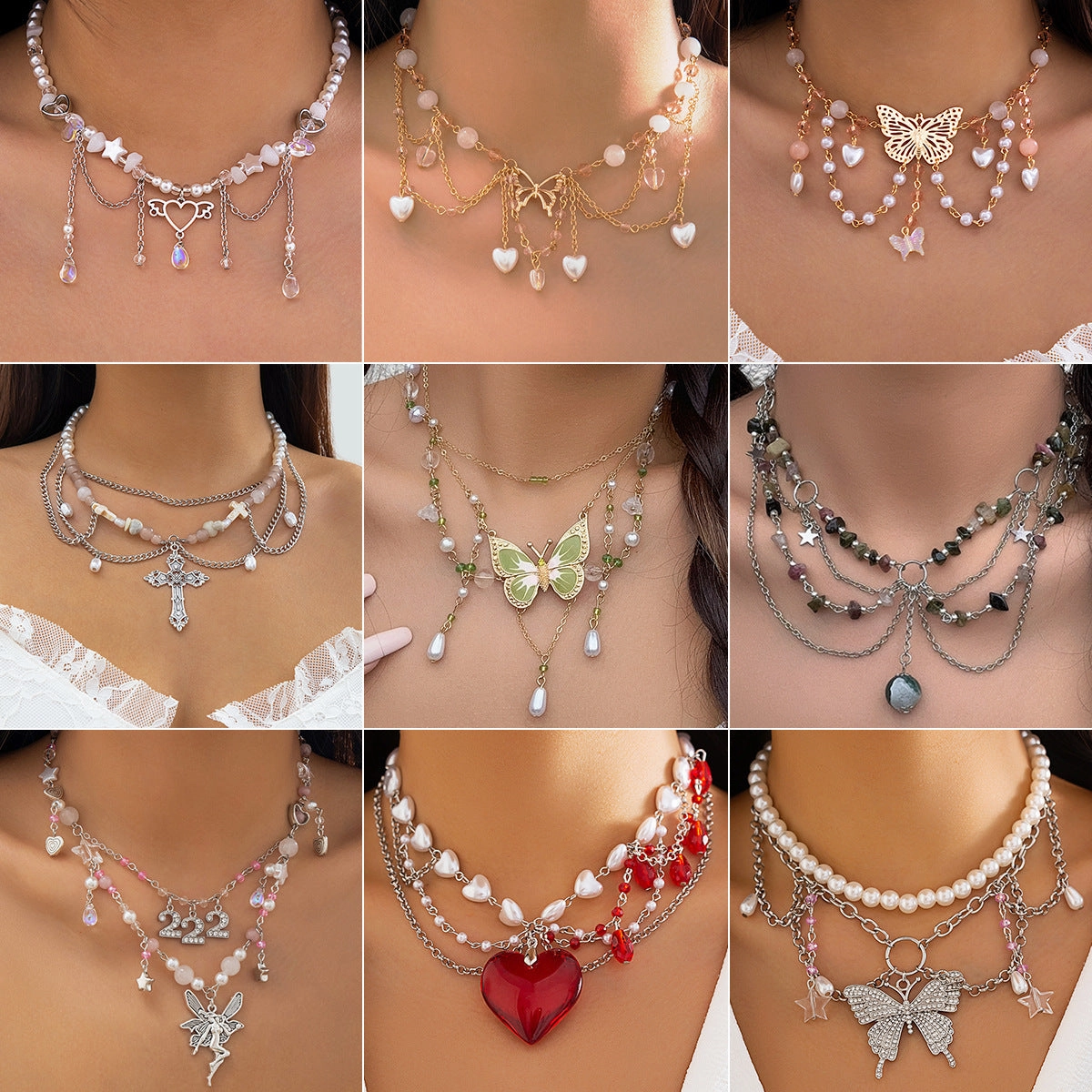 Wholesale Sweet Design Feeling Pearl Sweet Cool Y2K Butterfly Alloy Necklace
