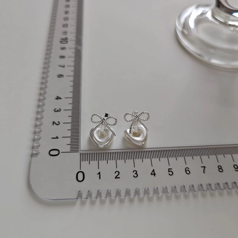 Wholesale Sweet French Bow Heart Pearl Earrings