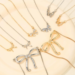 Wholesale sweet metal diamond bow necklace