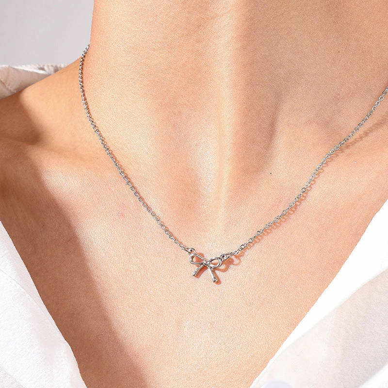 Wholesale sweet metal diamond bow necklace