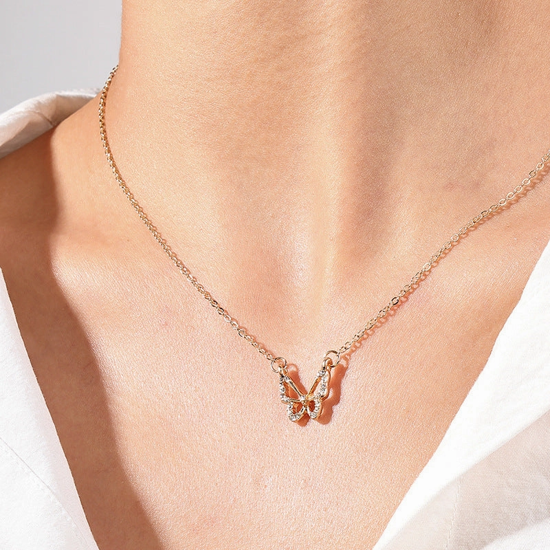 Wholesale sweet metal diamond bow necklace