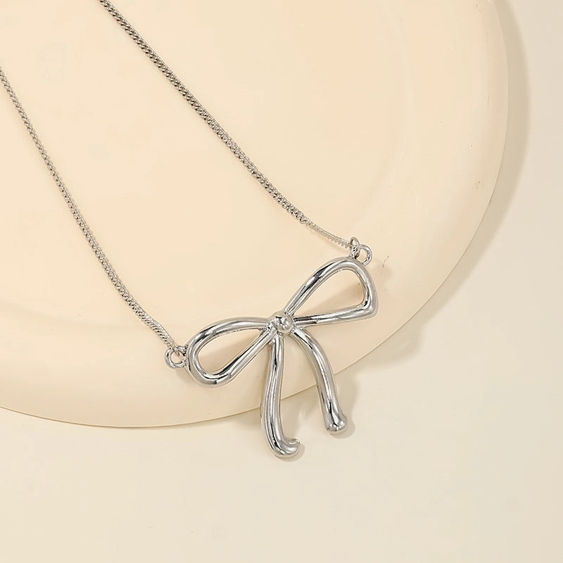Wholesale sweet metal diamond bow necklace