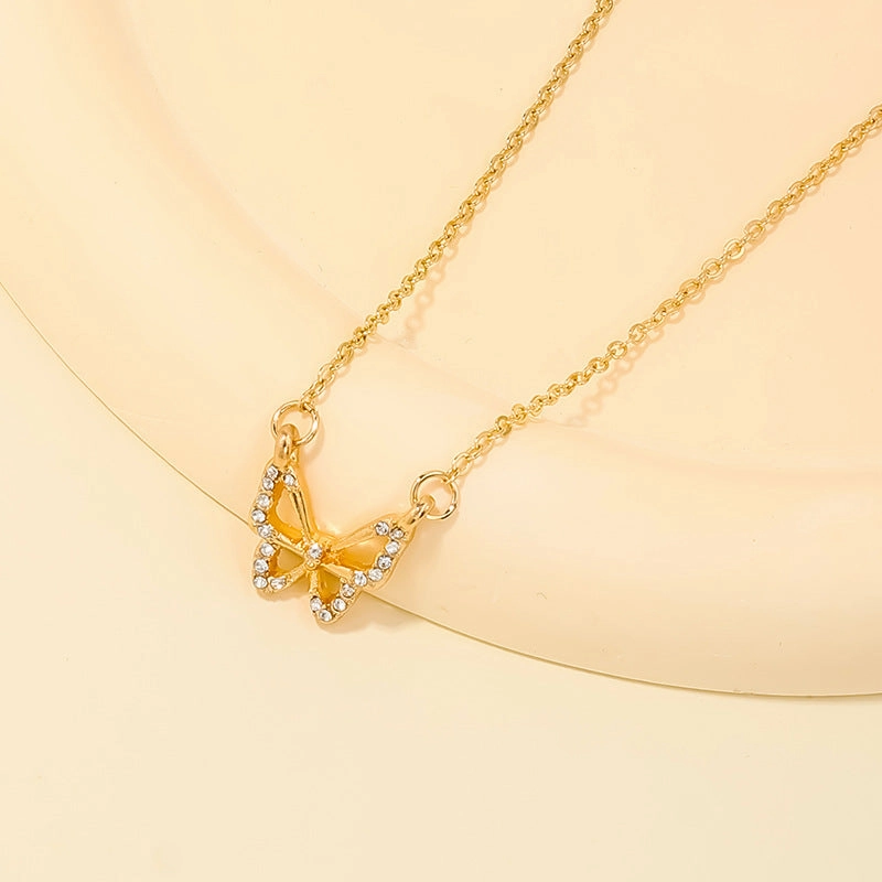 Wholesale sweet metal diamond bow necklace