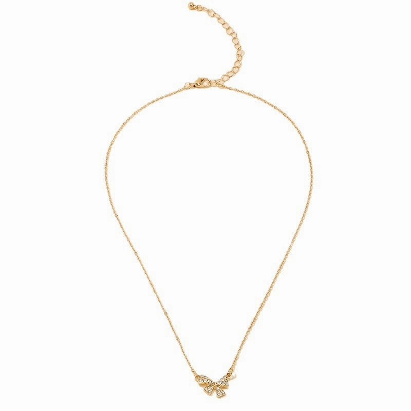 Wholesale sweet metal diamond bow necklace