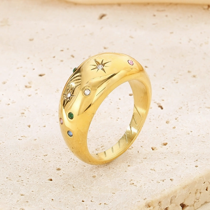 Wholesale Sweet Personality Single Row Diamond Fashion Temperament Colorful Eight-pointed Star Stainless Steel Rings