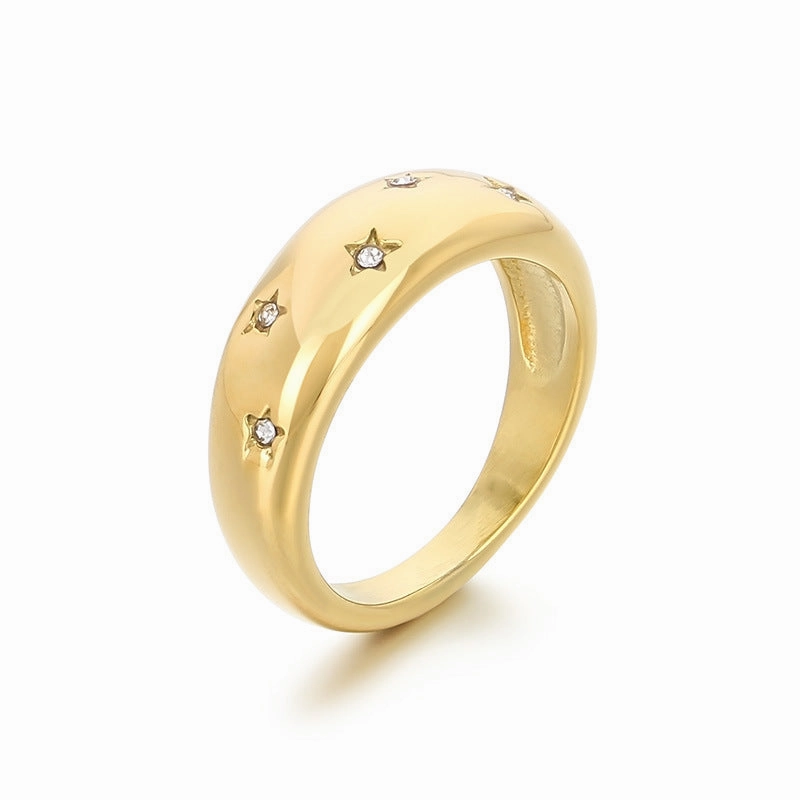 Wholesale Sweet Personality Single Row Diamond Fashion Temperament Colorful Eight-pointed Star Stainless Steel Rings