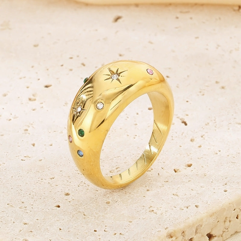 Wholesale Sweet Personality Single Row Diamond Fashion Temperament Colorful Eight-pointed Star Stainless Steel Rings