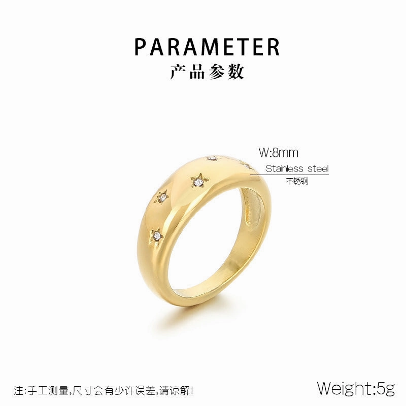Wholesale Sweet Personality Single Row Diamond Fashion Temperament Colorful Eight-pointed Star Stainless Steel Rings