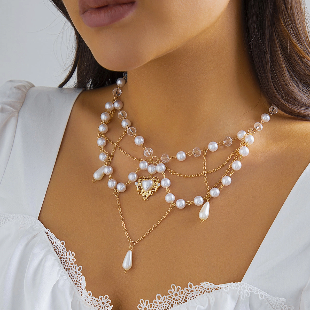 Wholesale Sweet Strawberry Butterfly Imitation Pearl Tassel Necklace