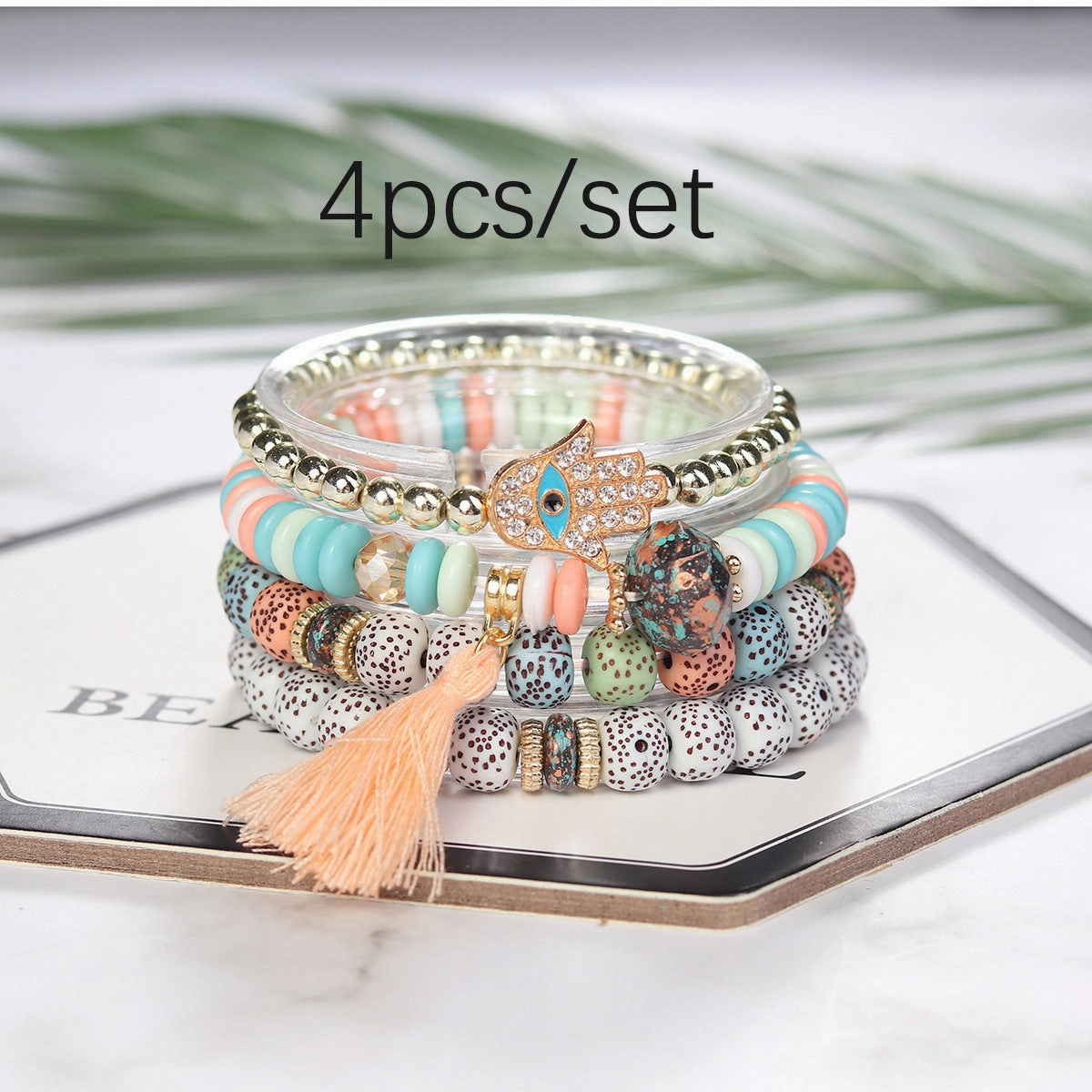 Wholesale Tassel Demon Palm Pendant Multi Layered Pendant Glass Elastic Bracelet