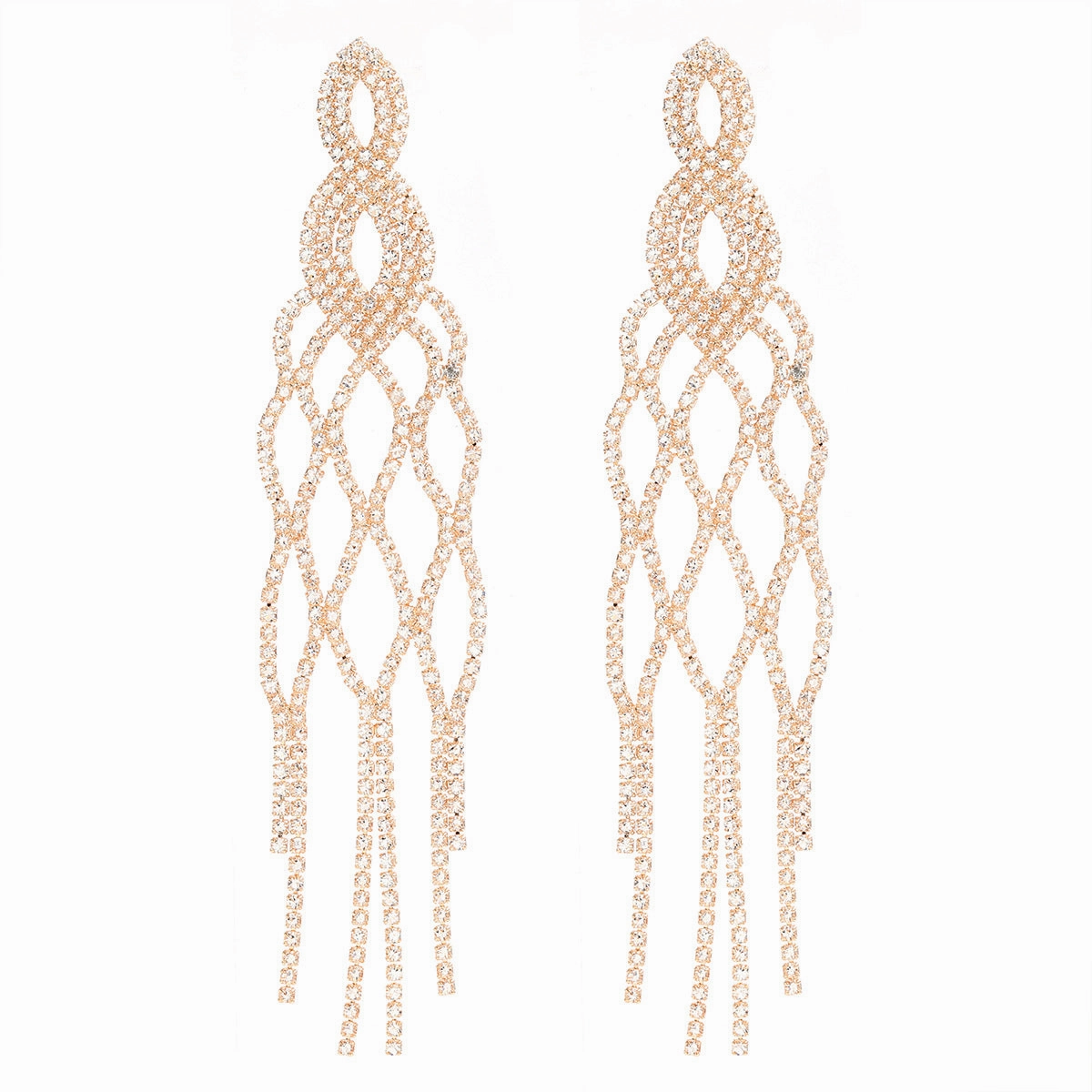Wholesale Tassel Full Diamond Mesh Exaggerated Claw Chain Long Zircon Earrings