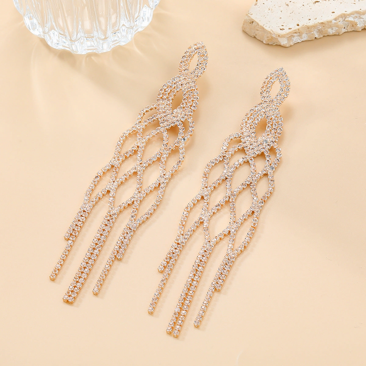 Wholesale Tassel Full Diamond Mesh Exaggerated Claw Chain Long Zircon Earrings